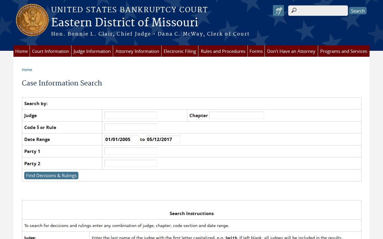 Shelby County case-search reference showing official federal bankruptcy search fields