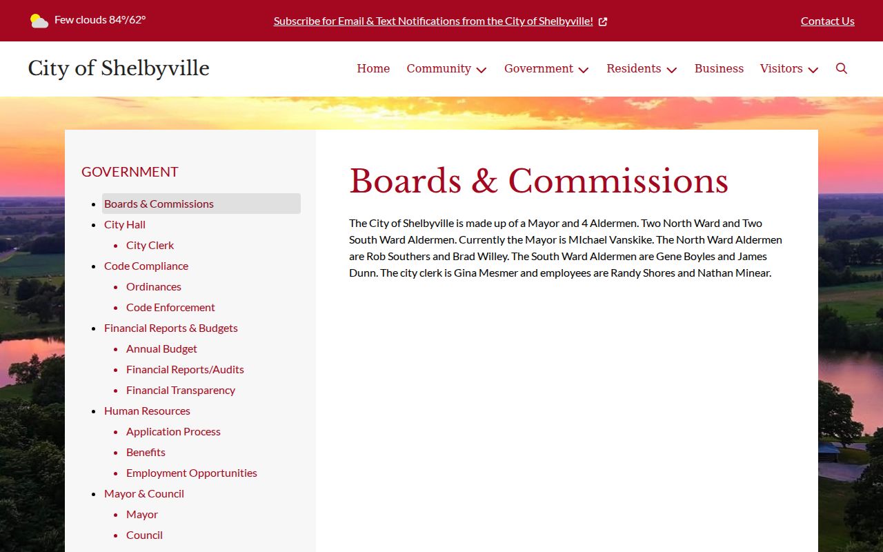 Shelbyville court docket reference showing official city government information