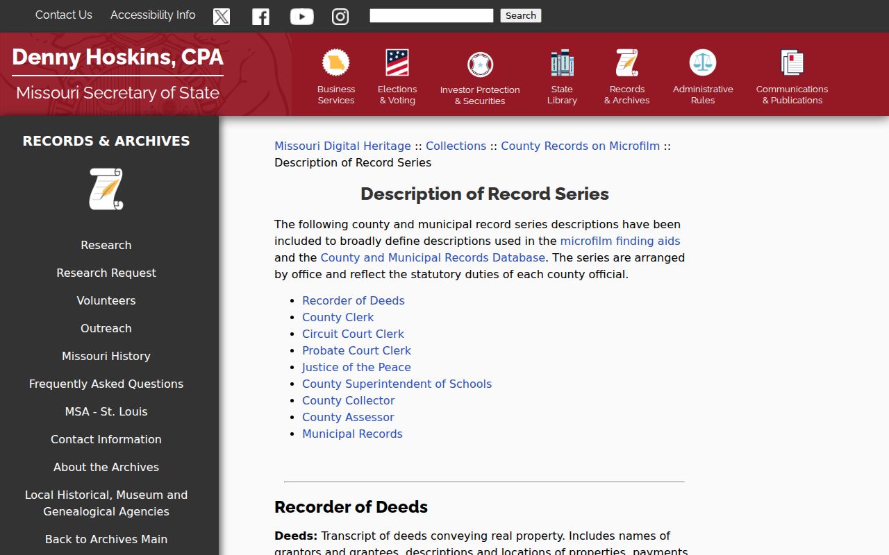 Missouri Archives county judicial-record descriptions page