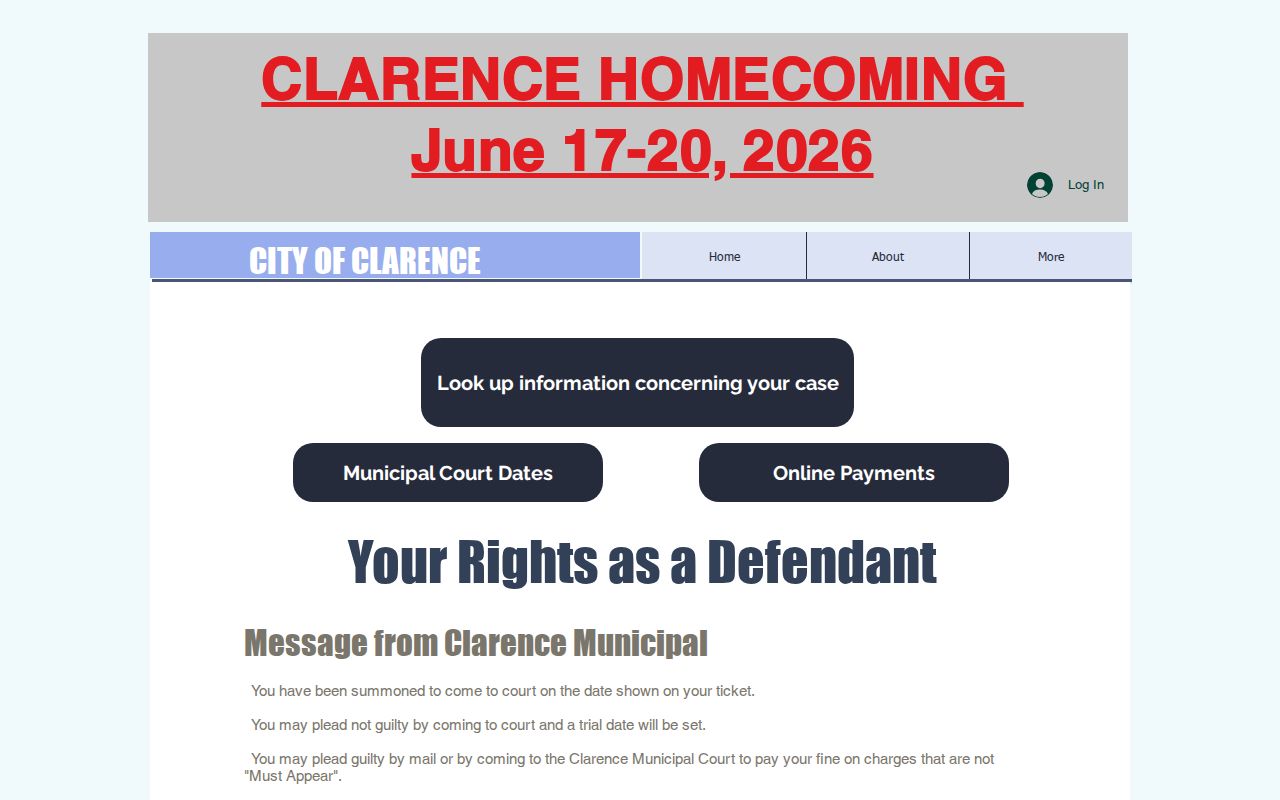 Shelby County traffic court records Clarence Municipal Court procedure page