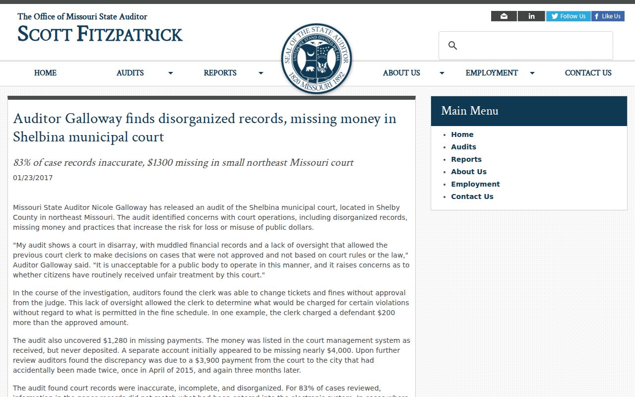 Shelby County traffic court records Shelbina audit history