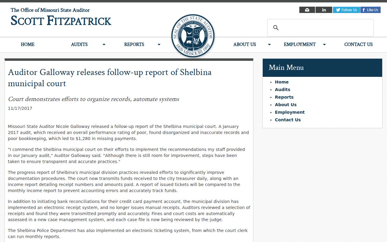 Shelby County traffic court records Shelbina follow-up controls